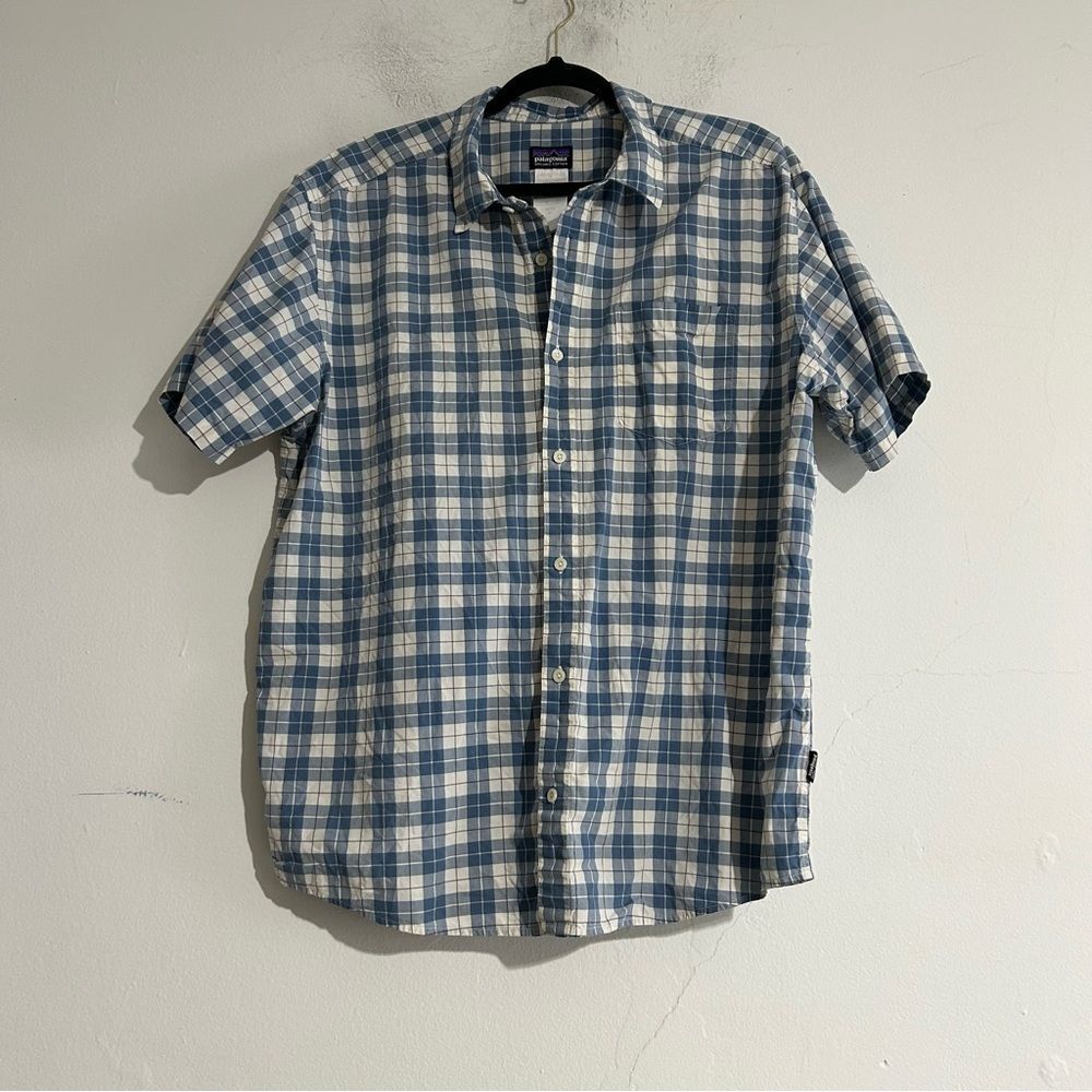Patagonia Organic Cotton Blue Plaid Short Sleeve Button Down Shirt XL